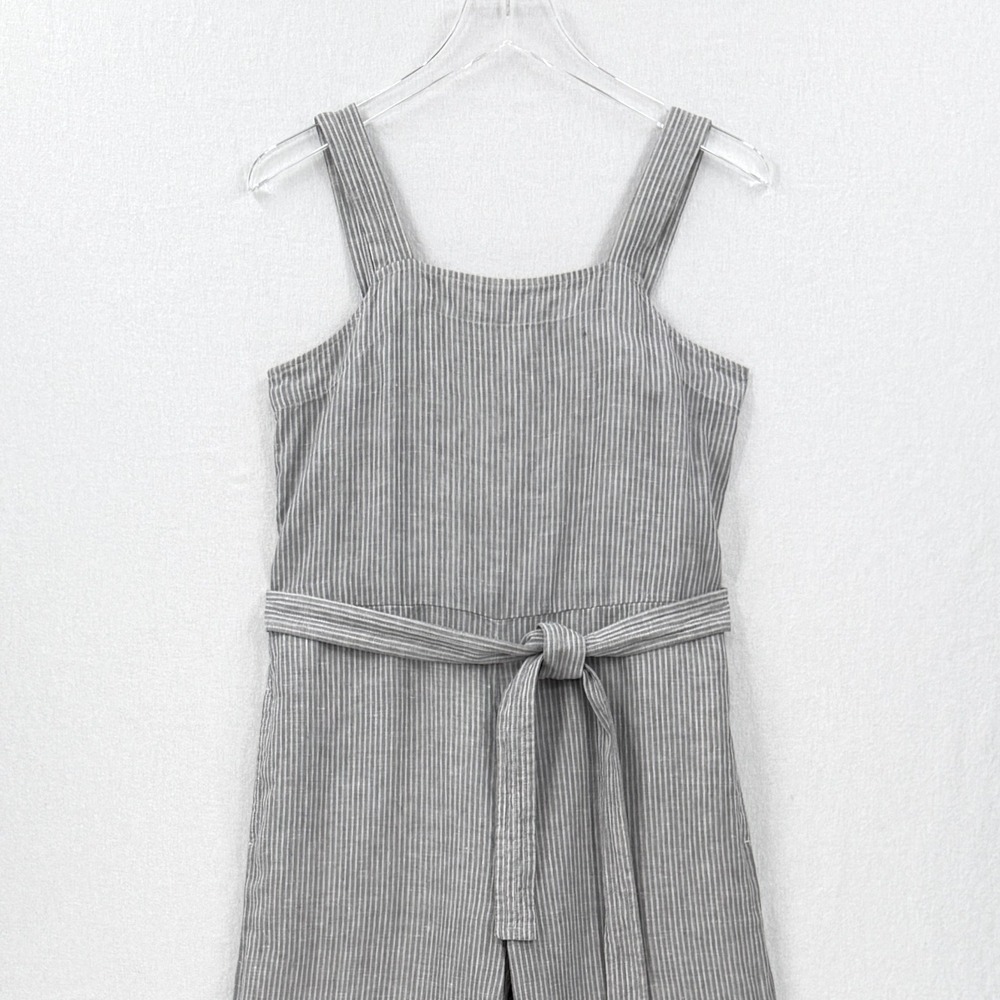 Everlane Jumpsuit Women 2 Gray Striped Linen Sleeveless Belted Wide Leg - Picture 5 of 16